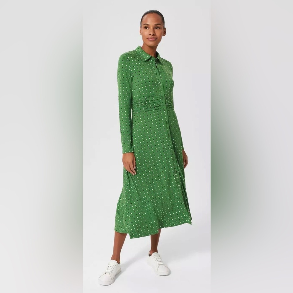 NWT Green Printed Hobbs London Long Sleeve Button Down Nadina Jersey Dress Sz 12
